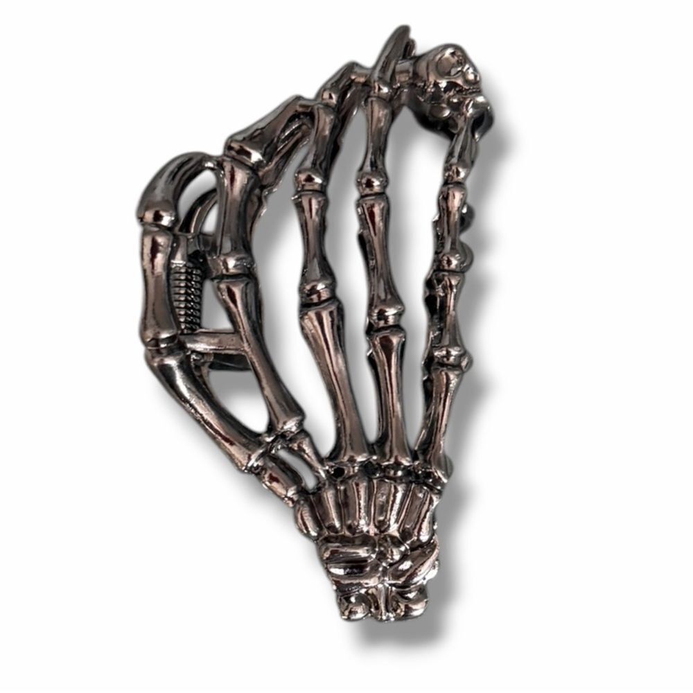 Gunmetal Gray Skeleton Hand Hair Clip Gothic 3.5” NWT